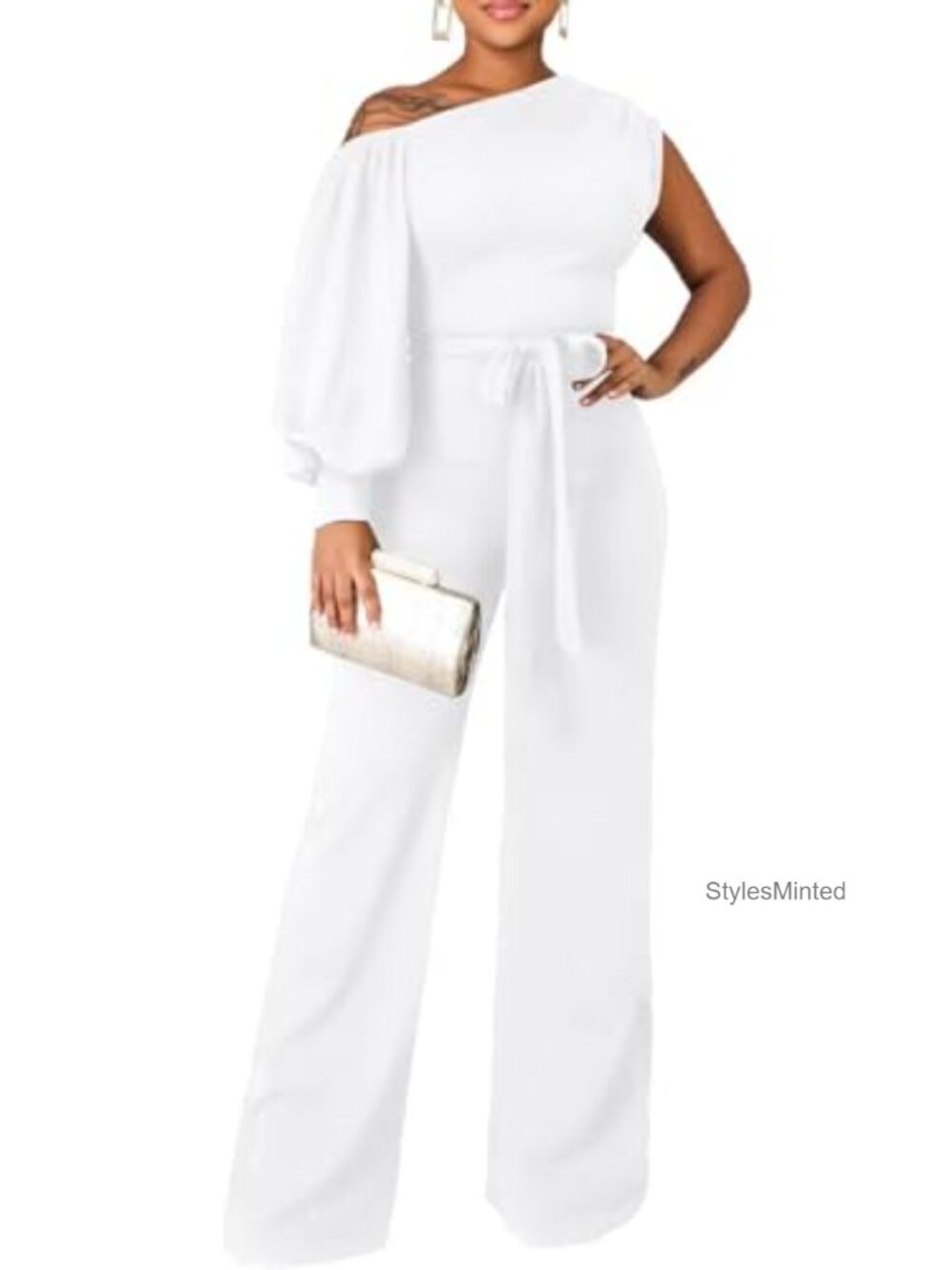 Women's Dressy One-Shoulder Wide Leg Jumpsuit Polyester Spandex Formal Evening
